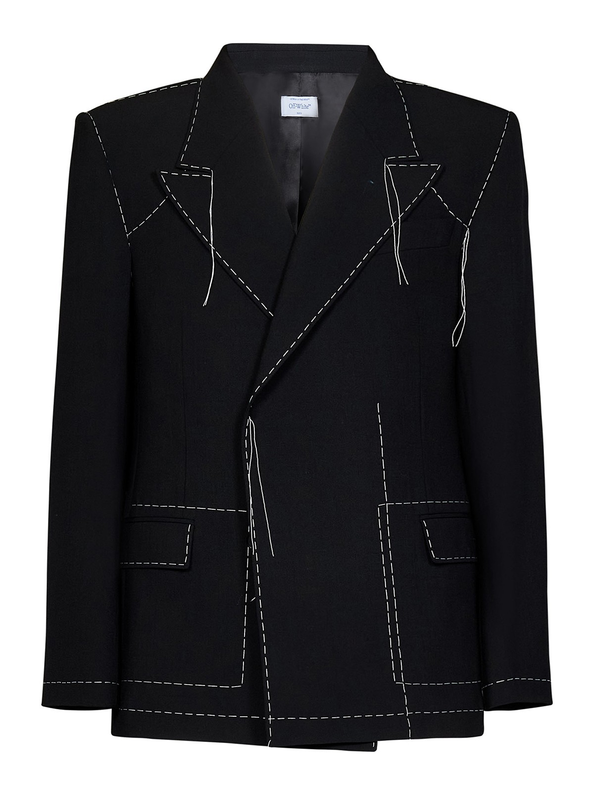 Off-white Black Double-breasted Blazer In Wool Blend