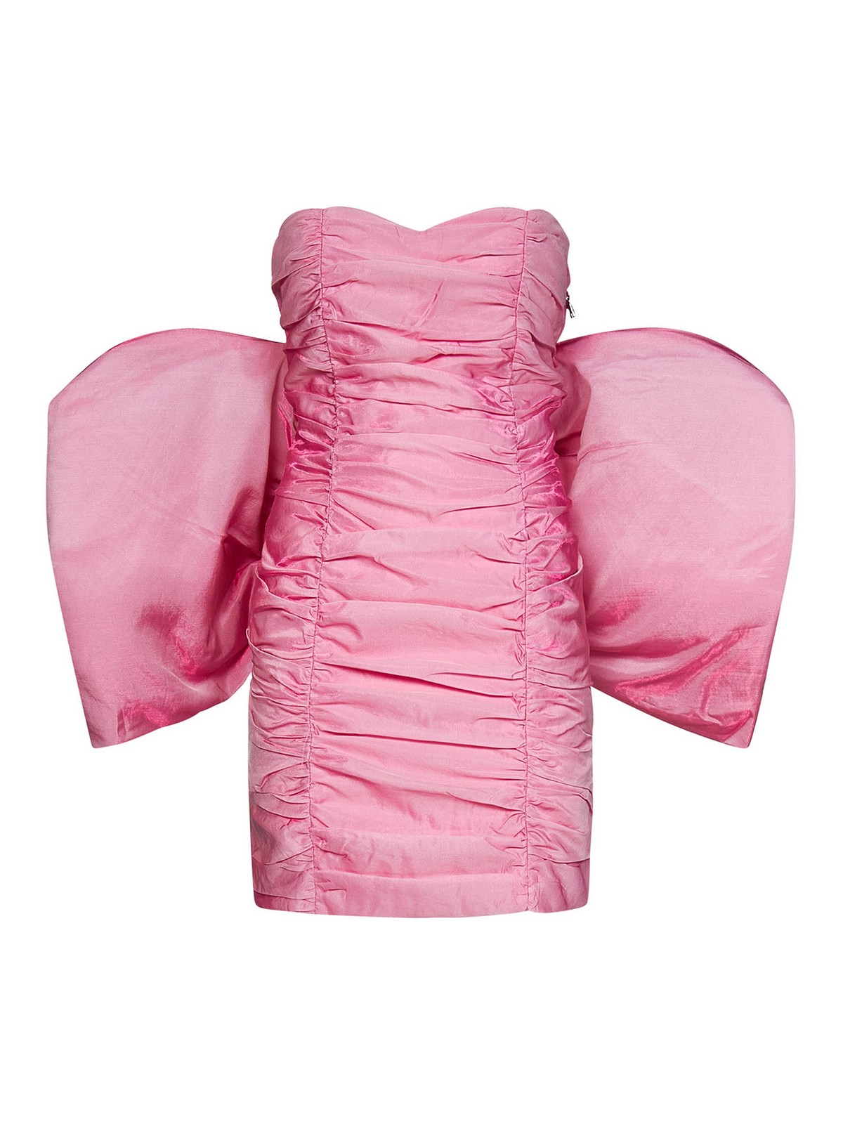 Shop Rotate Birger Christensen Pink Mini Dress In Draped Satin In Nude & Neutrals