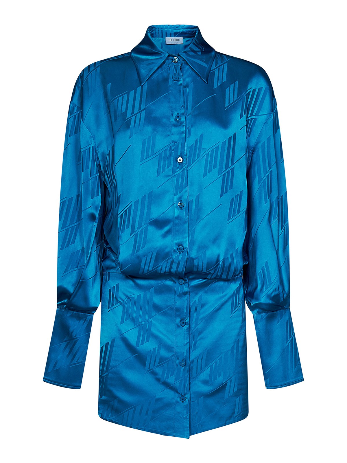 Attico Logo Jacquard Viscose Mini Shirt Dress In Azul