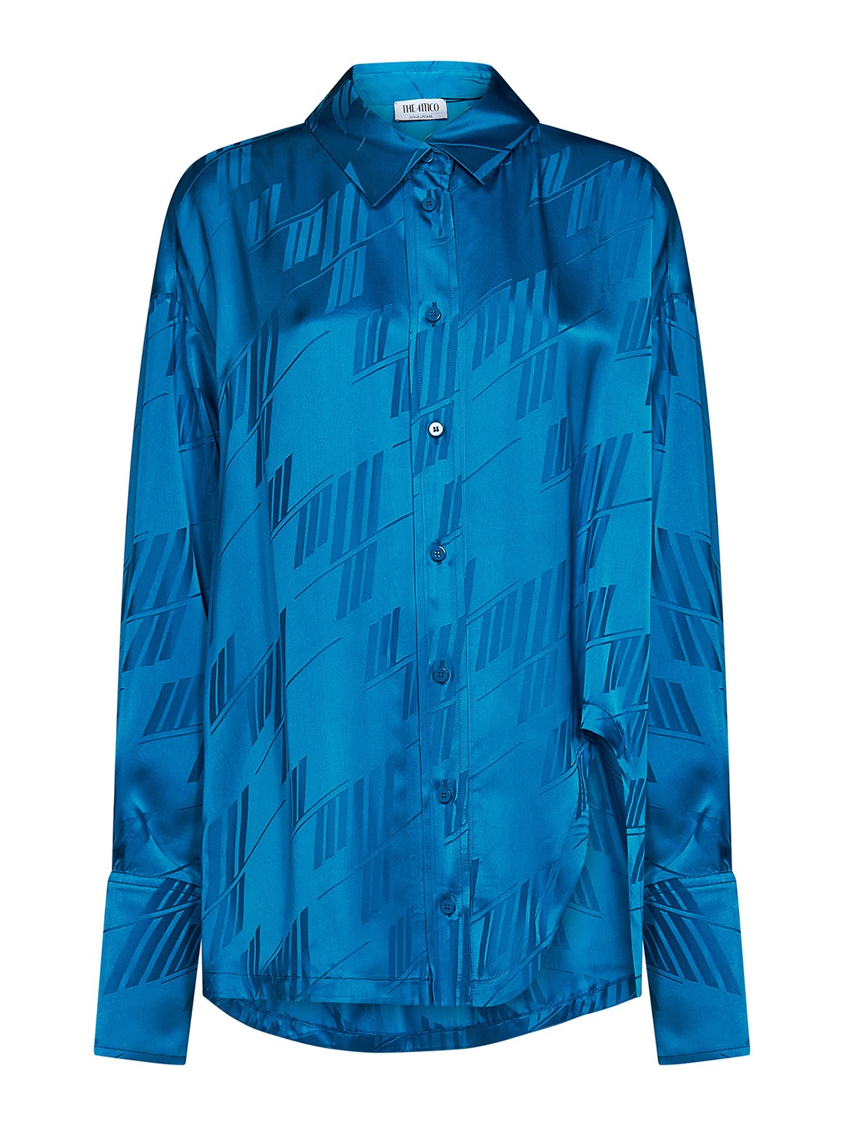 Shop Attico Diana Shirt In Blue Fluid Satin