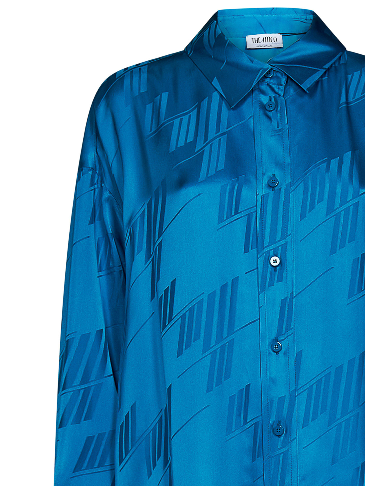 Shop Attico Diana Shirt In Blue Fluid Satin