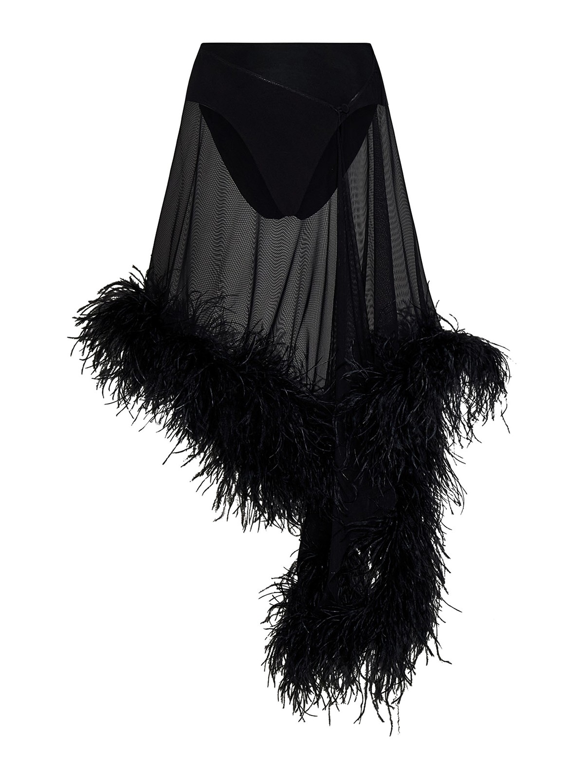 Shop Attico Mya Asymmetrical Skirt In Black Tulle