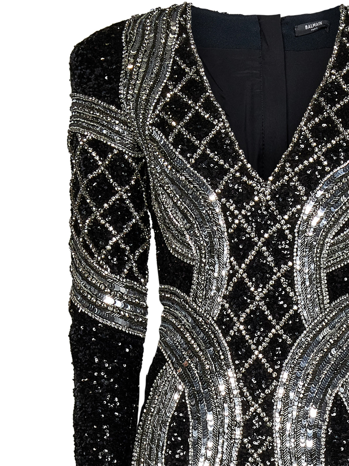 Sequins and crystals embroidered minidress