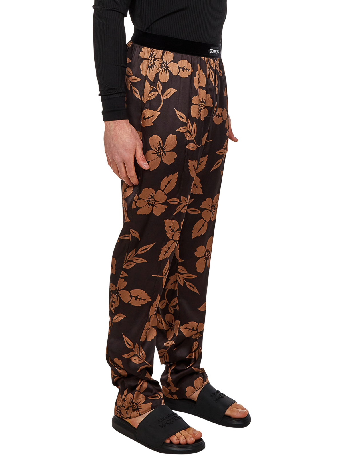 Shop Tom Ford Brown Stretch Silk Pajama Pants In Marrón