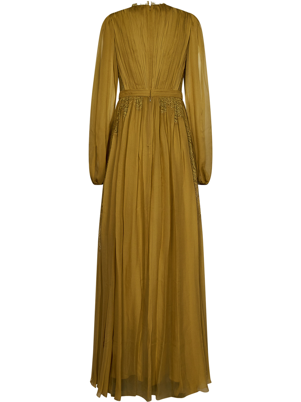 Shop Zuhair Murad Long Mustard-colored Dress In Pleated Silk In Amarillo Oscuro