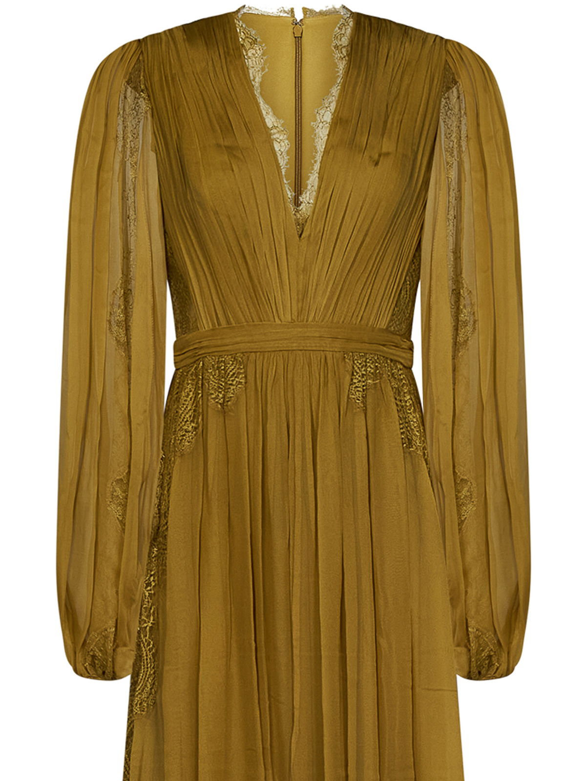 Shop Zuhair Murad Long Mustard-colored Dress In Pleated Silk In Amarillo Oscuro