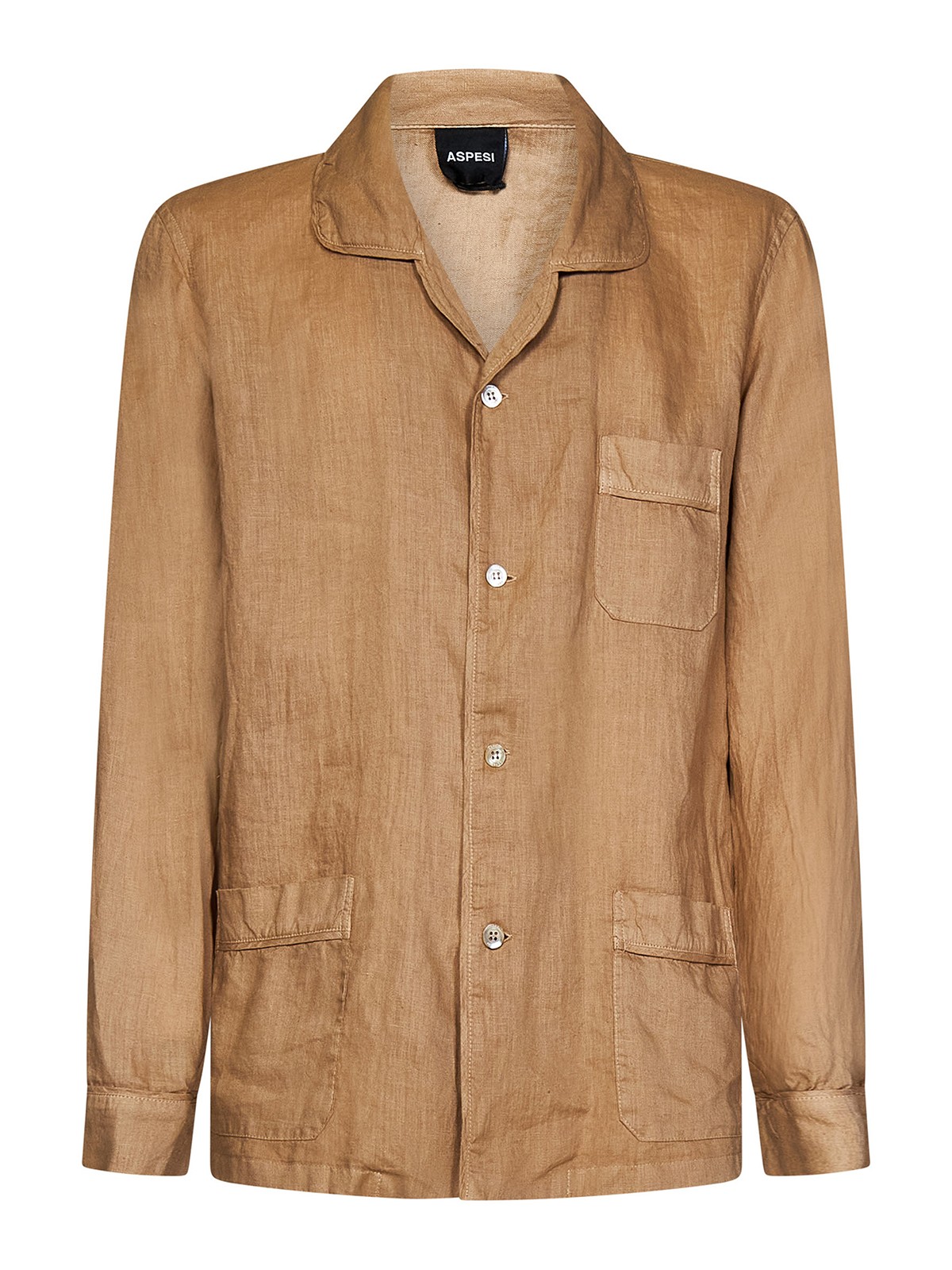 Shop Aspesi Lightweight Linen Shirt Jacket In Beige