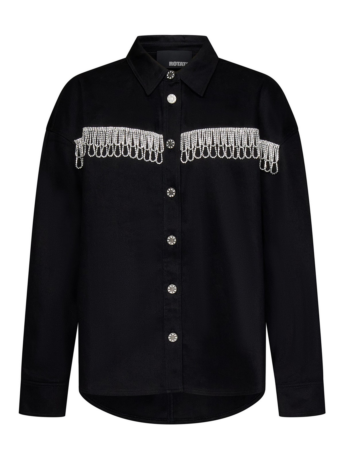 Rotate Birger Christensen Rotate Overshirt With Crystal Fringes In Negro