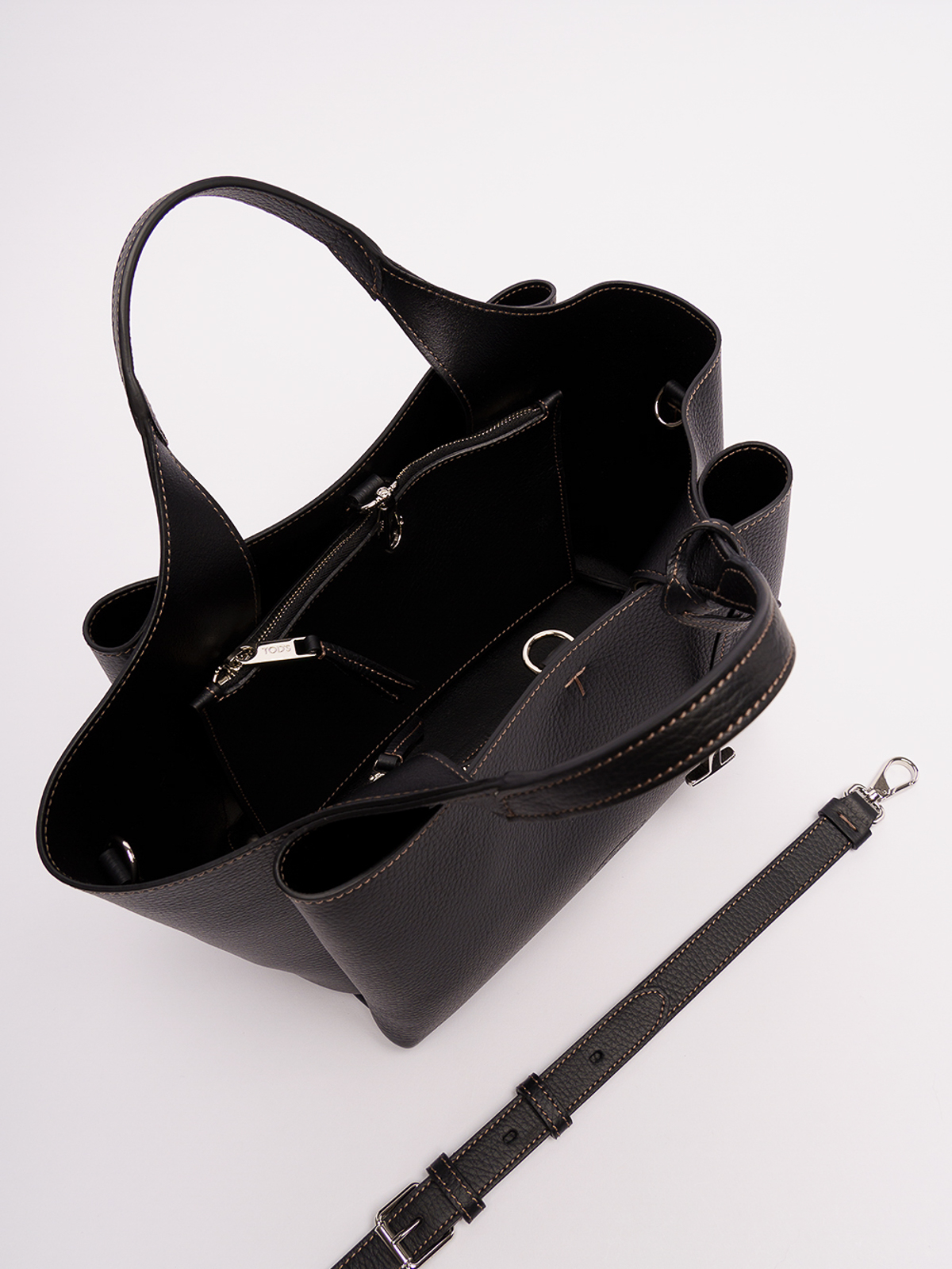 Shop Tod's Leather Bag With `t` Pendant In Black