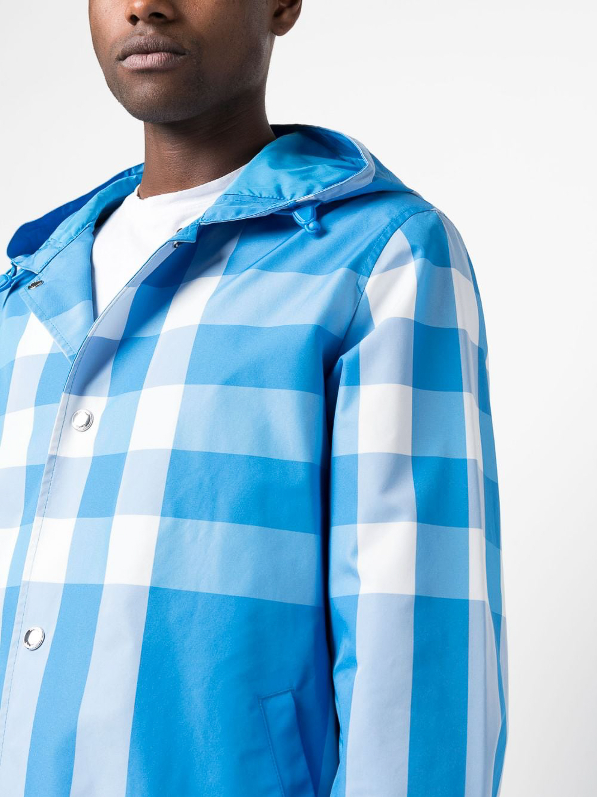 ジャケット・アウター BURBERRY BLUE LABEL check track jacket Burberry Check-Pattern Hooded Jacket Cobalt Blue/White Men's