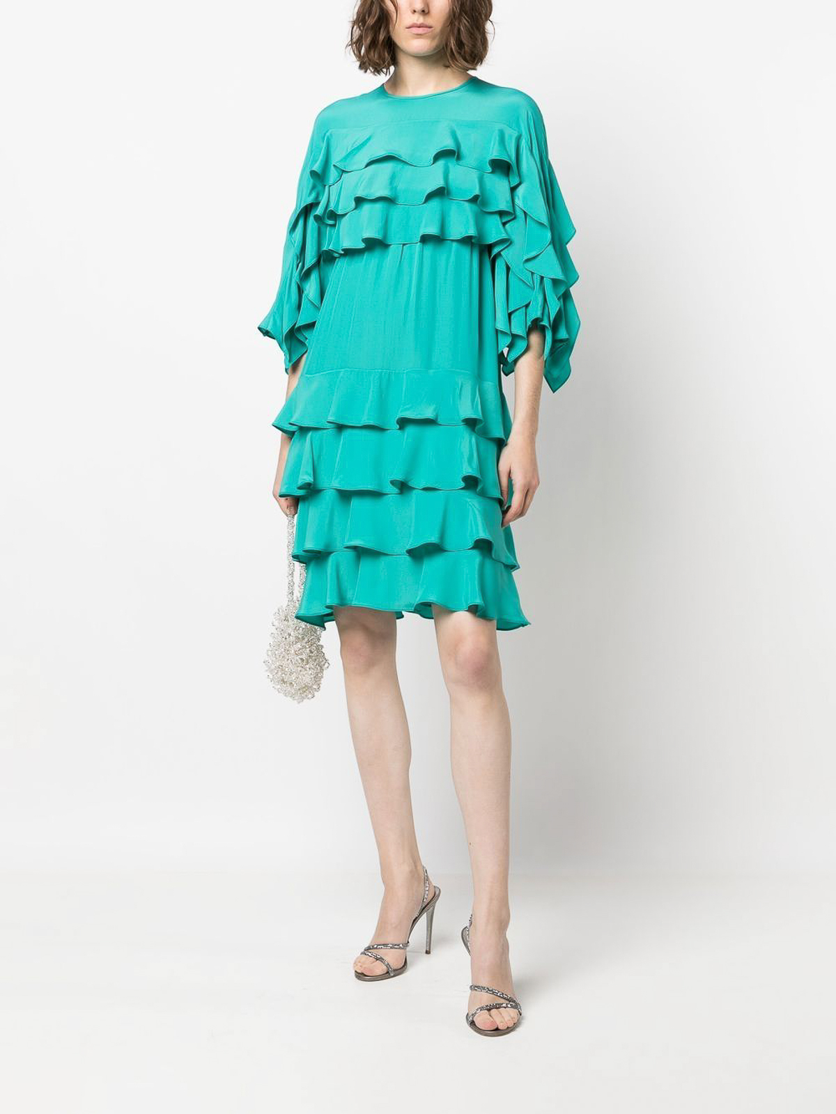 rochas dress green Stylish Green Satin Sparkly Rhinestone Sweetheart Cocktail Dress main image 0