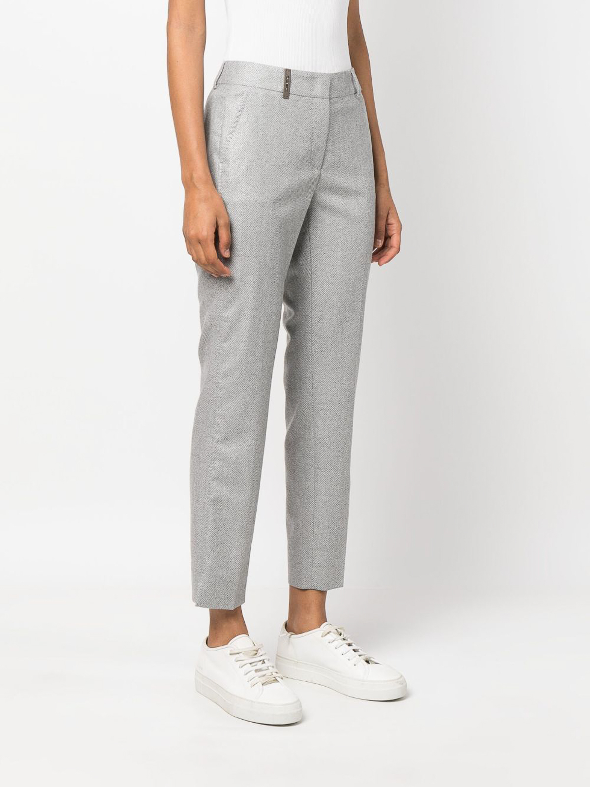 cigarette pants grey Iron gray super 100s pure wool flat-front Falconeri offers its version for a fresh and comfortable look that can suit your needs McQueen Men's Wool Sharkskin Cigarette
