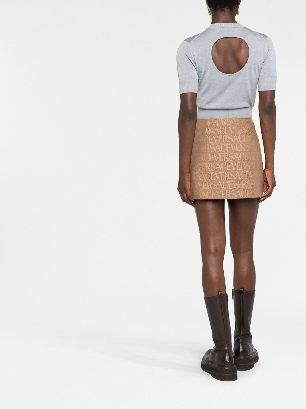 Versace `canvas logo` leather skirt - Beige