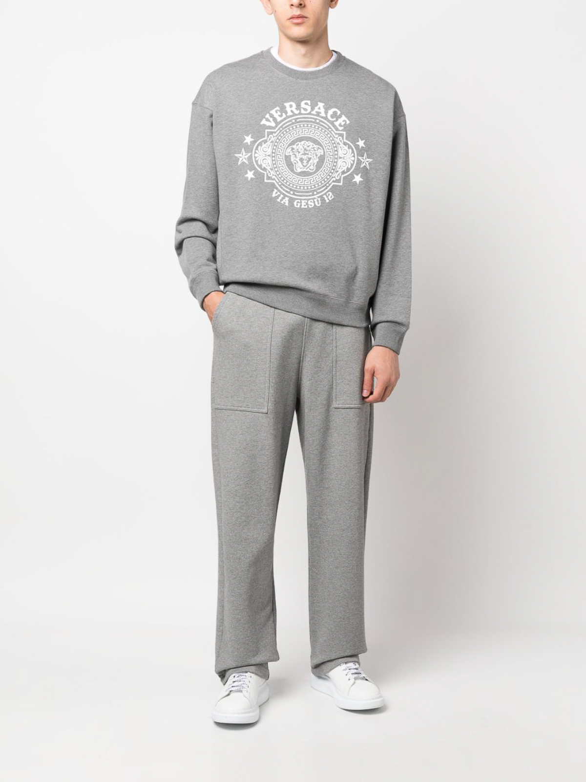 Shop Versace `medusa Badge` Print Sweatshirt In Gris