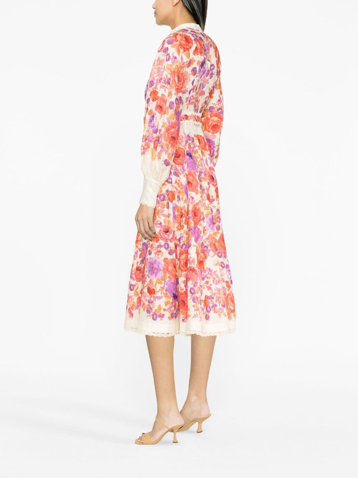 zimmermann raie billow sleeve midi dress Zimmermann Raie Tiered Billow Midi Dress in Green Damask
