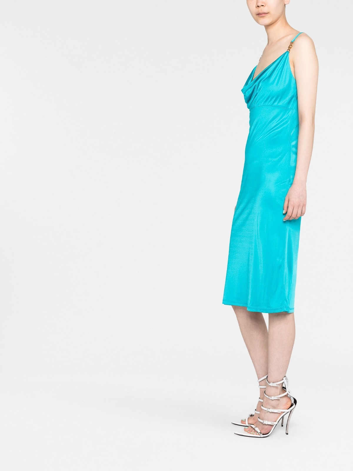Shop Versace Midi Dress In Azul Claro
