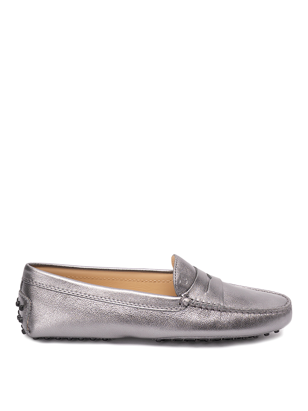 Shop Tod's `gommini` Leather Loafers In Plata