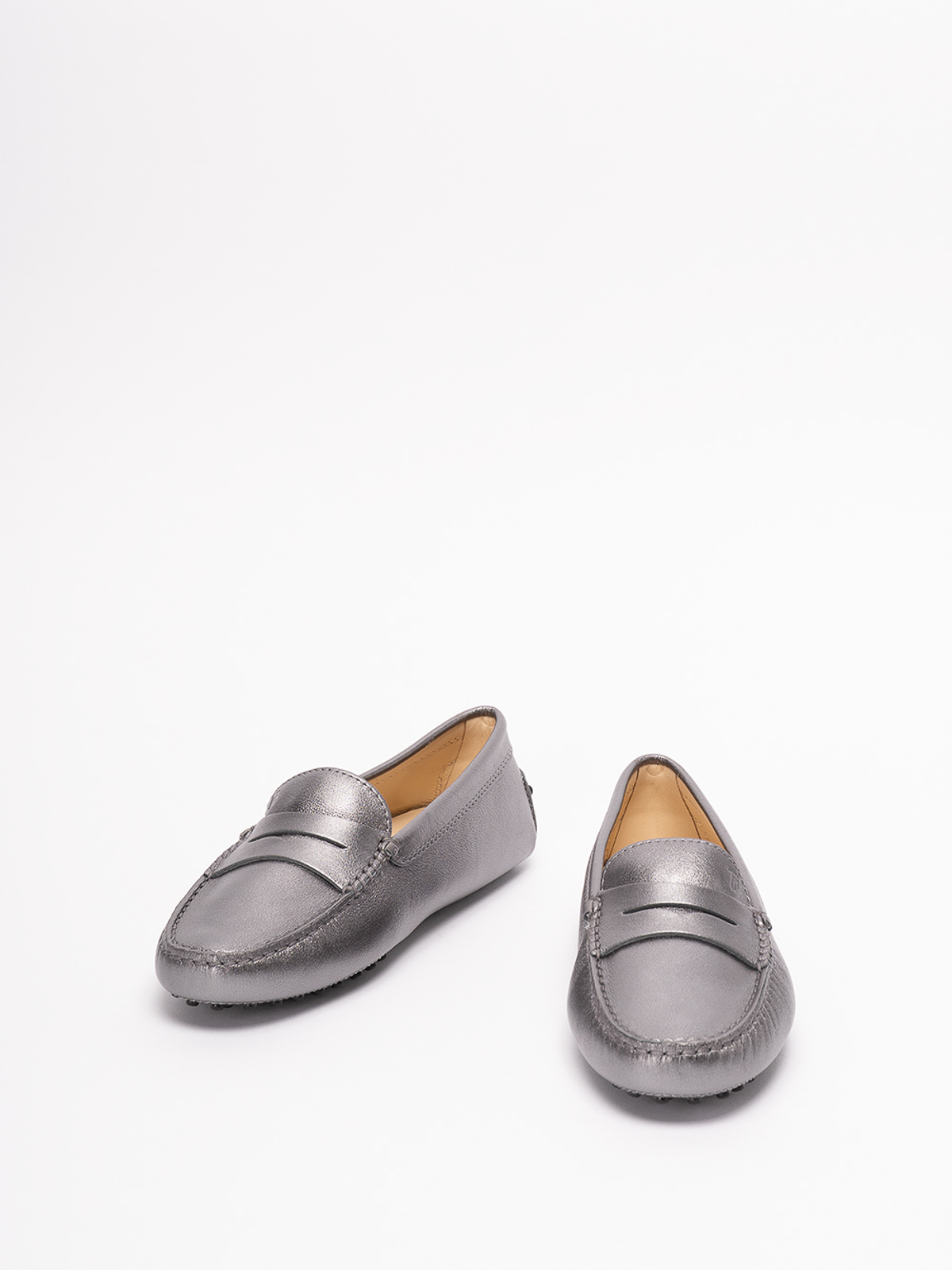 Shop Tod's `gommini` Leather Loafers In Plata