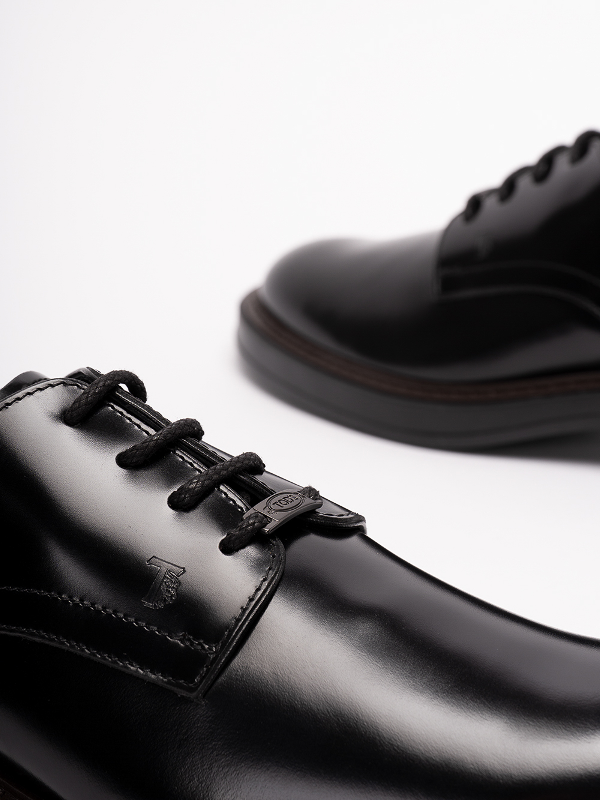 Tod\'s Pebbled Leather Derby Shoes Black Vibram Lace Up Men\'s 10.5 Minimalist Tod main image 2
