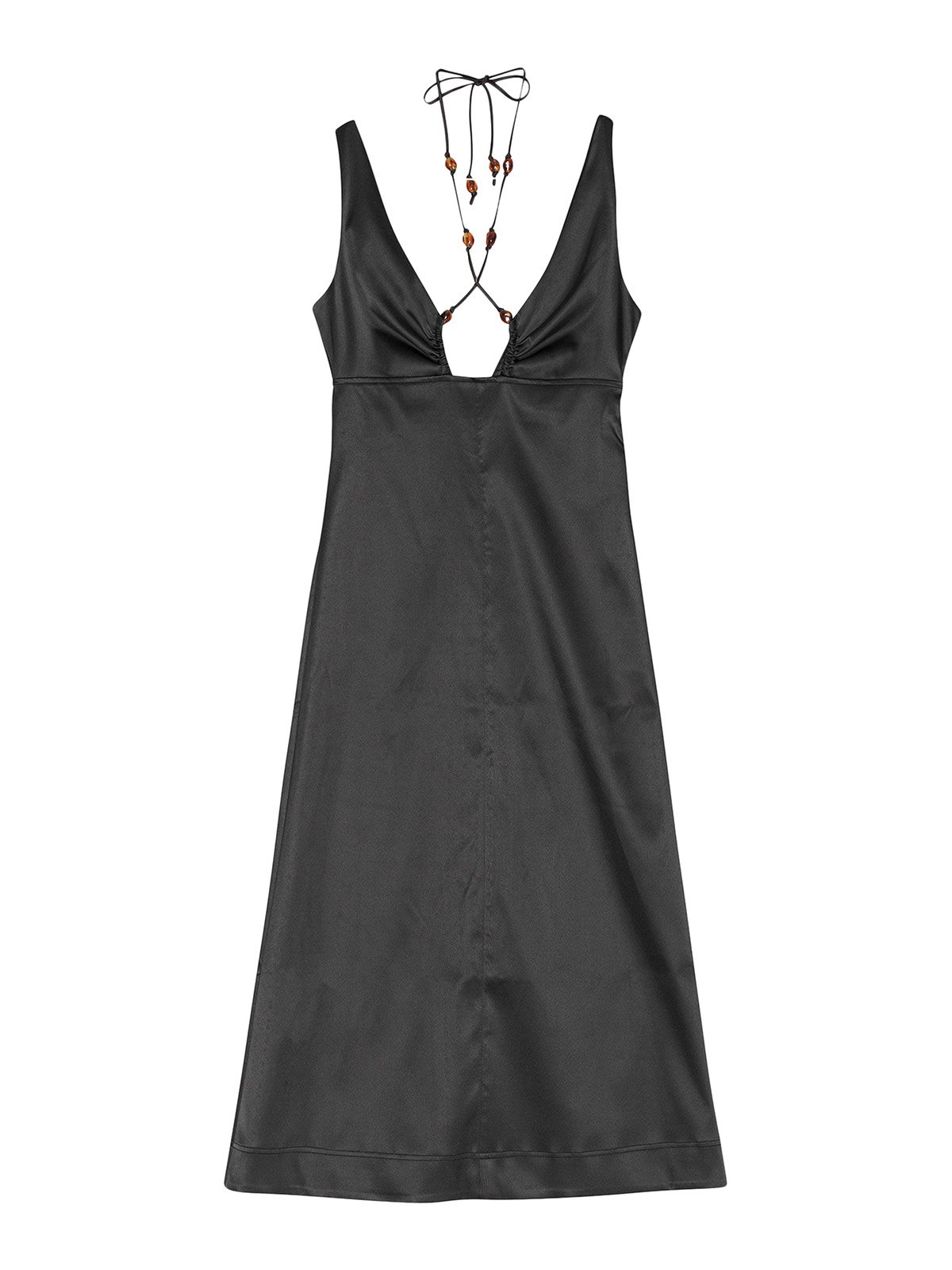 Shop Ganni Double Satin Halter-neck Dress In Negro