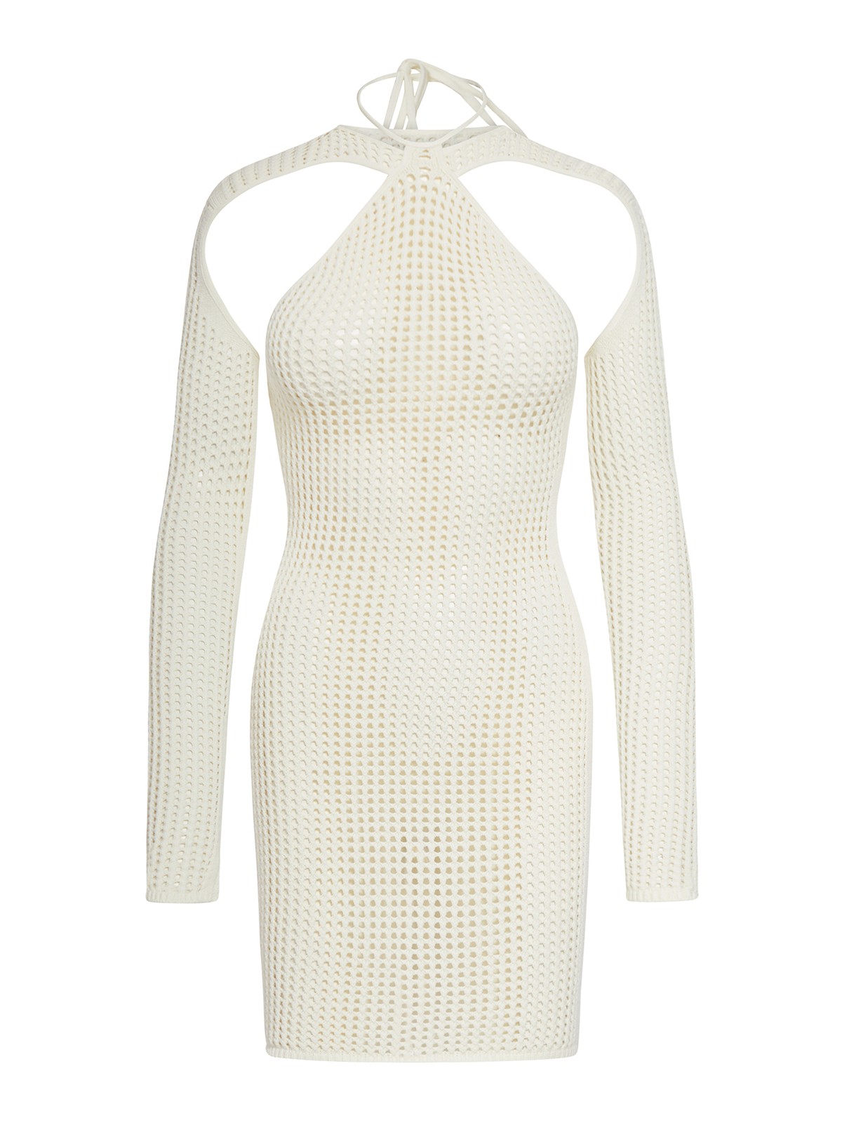 Andreädamo Fishnet Knit Halter Neck Mini Dress With In White
