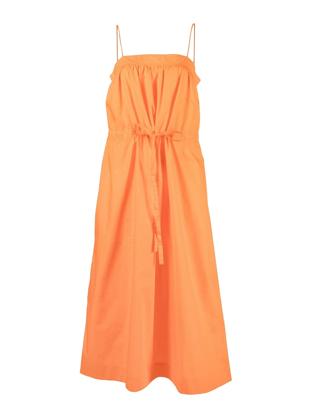 Ganni Cotton Poplin Maxi Strap Dress In Orange