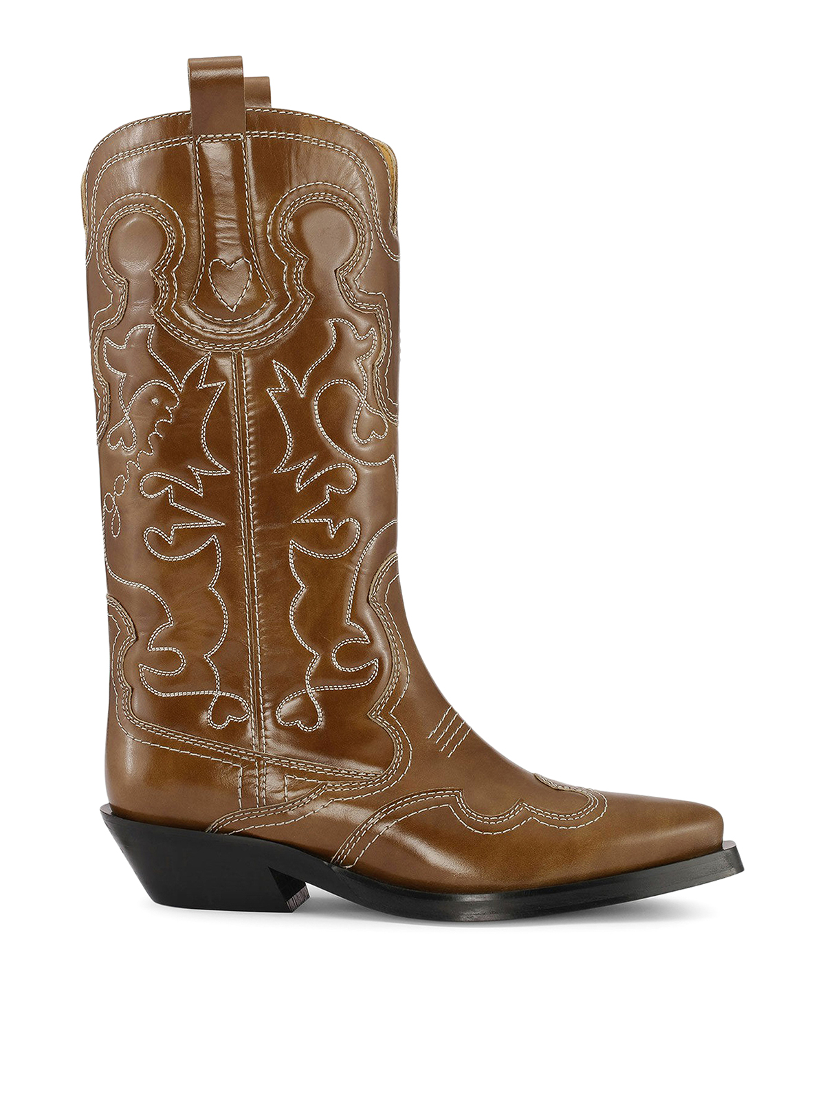 Shop Ganni Embroidered Western Boot In Marrón