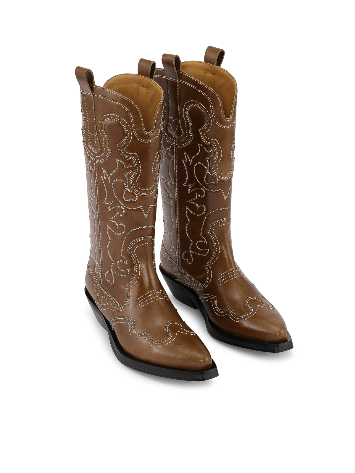 Shop Ganni Embroidered Western Boot In Marrón