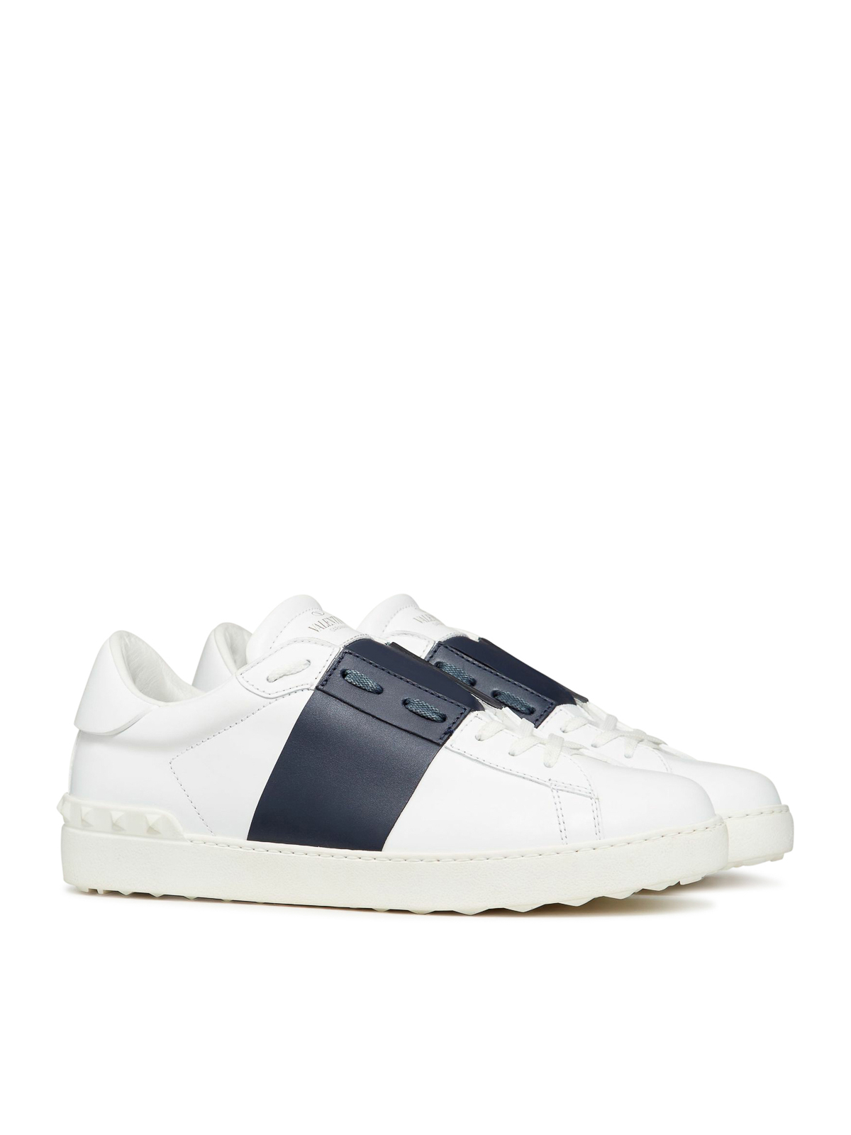 Shop Valentino Leather Sneakers In Azul