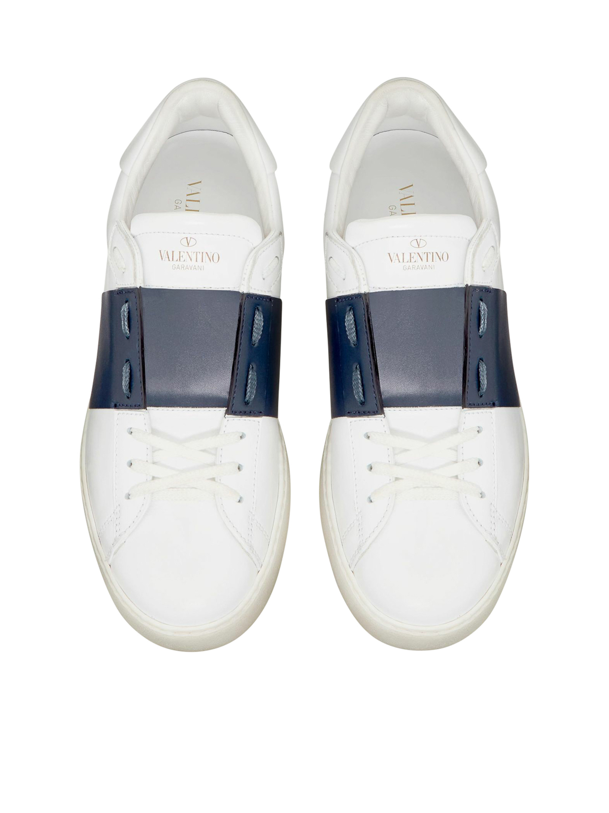 Shop Valentino Leather Sneakers In Azul