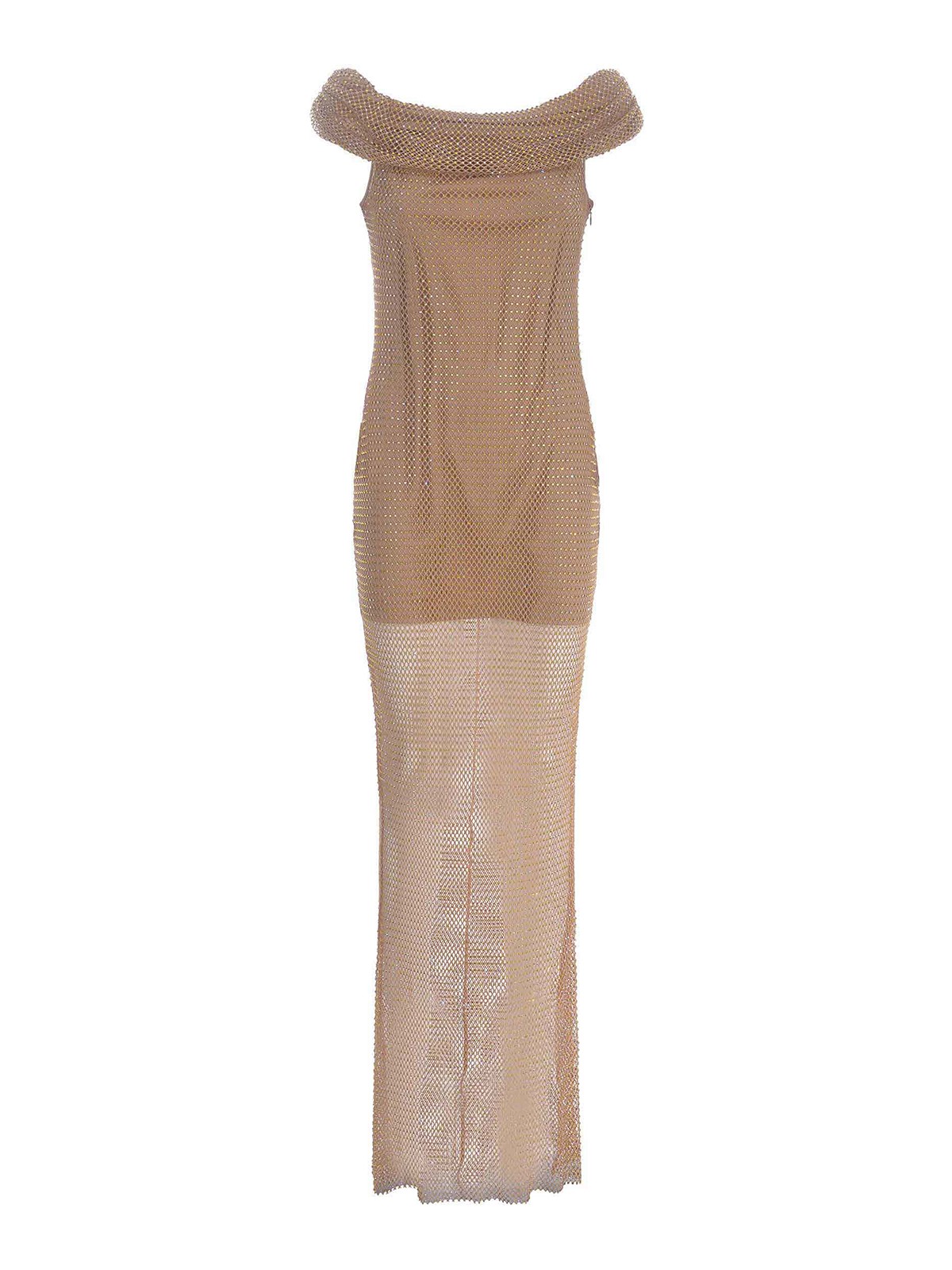 self portrait brown rhinestone dress self-portrait - Brown Square Rhinestone Mesh Midi Dress