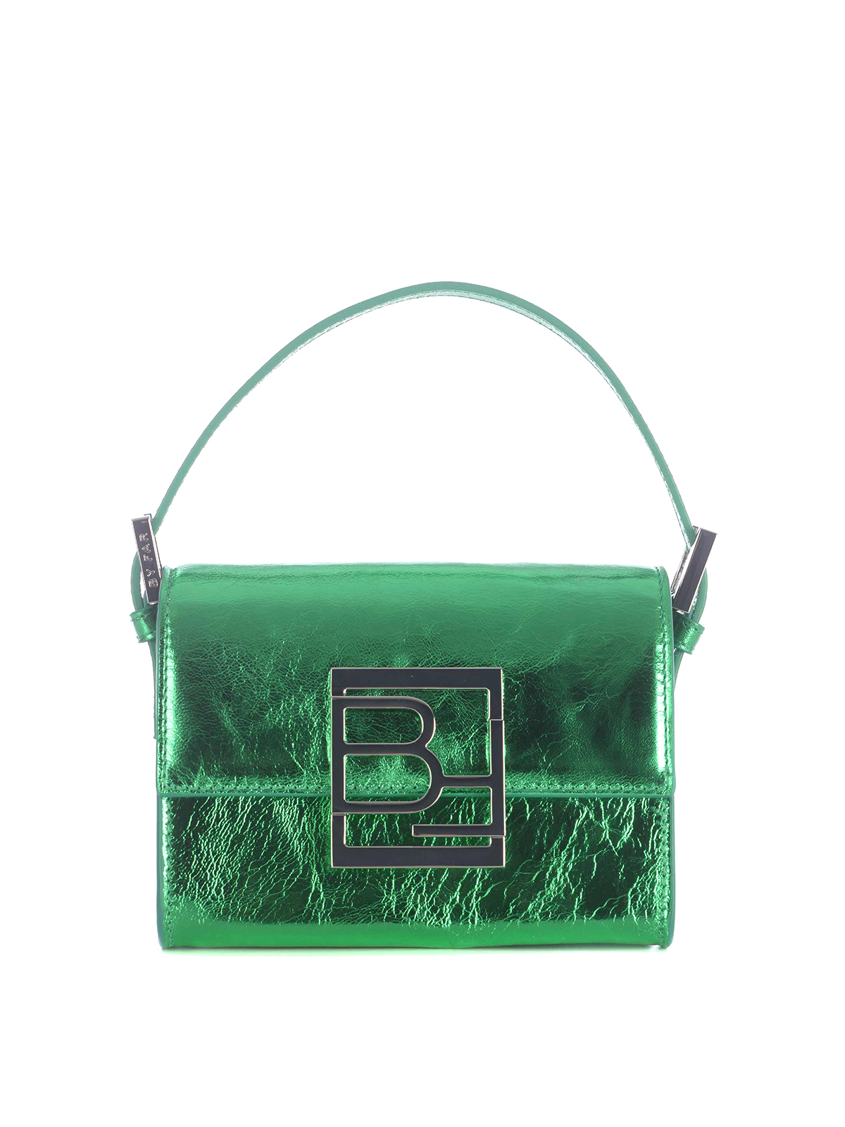 Shop By Far Mini Bag   In Metallic Leather In Green