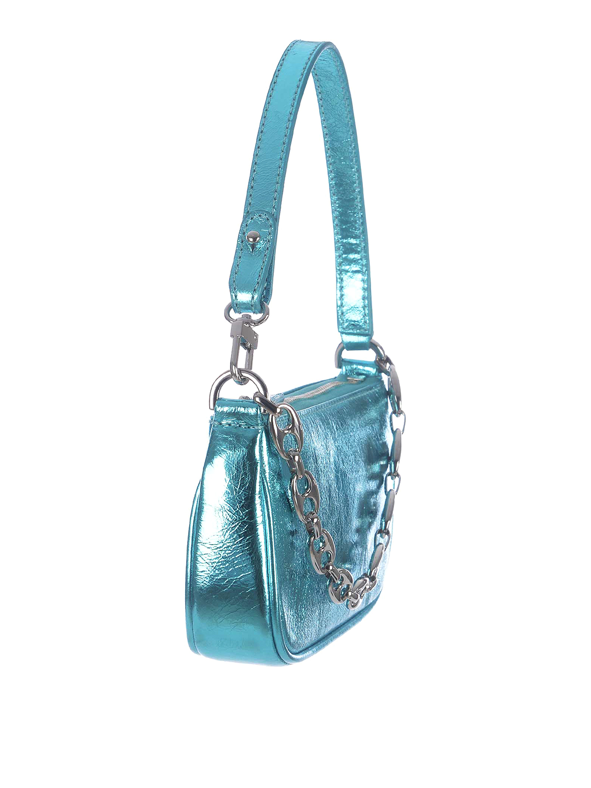 Shop By Far Bag   In Metallic Leather In Blue