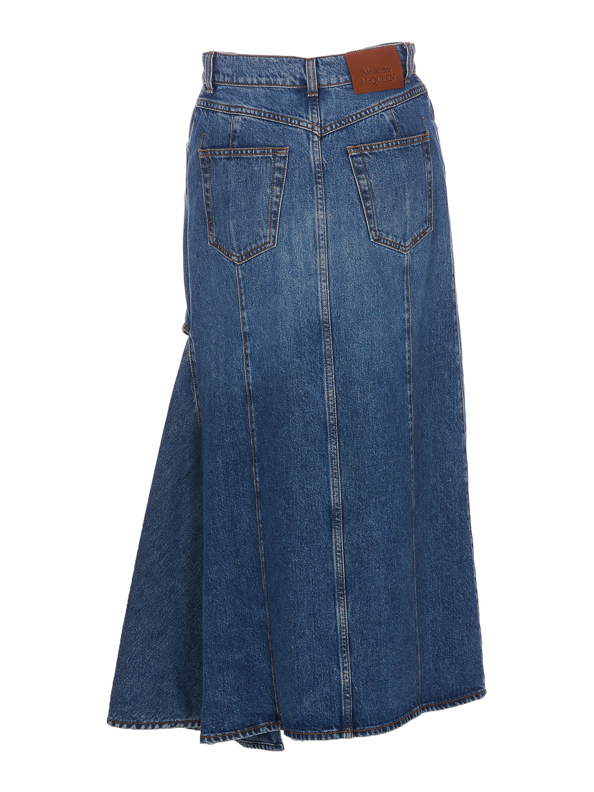 Shop Alexander Mcqueen Mcqueen Denim Asymmetrical Skirt In Azul