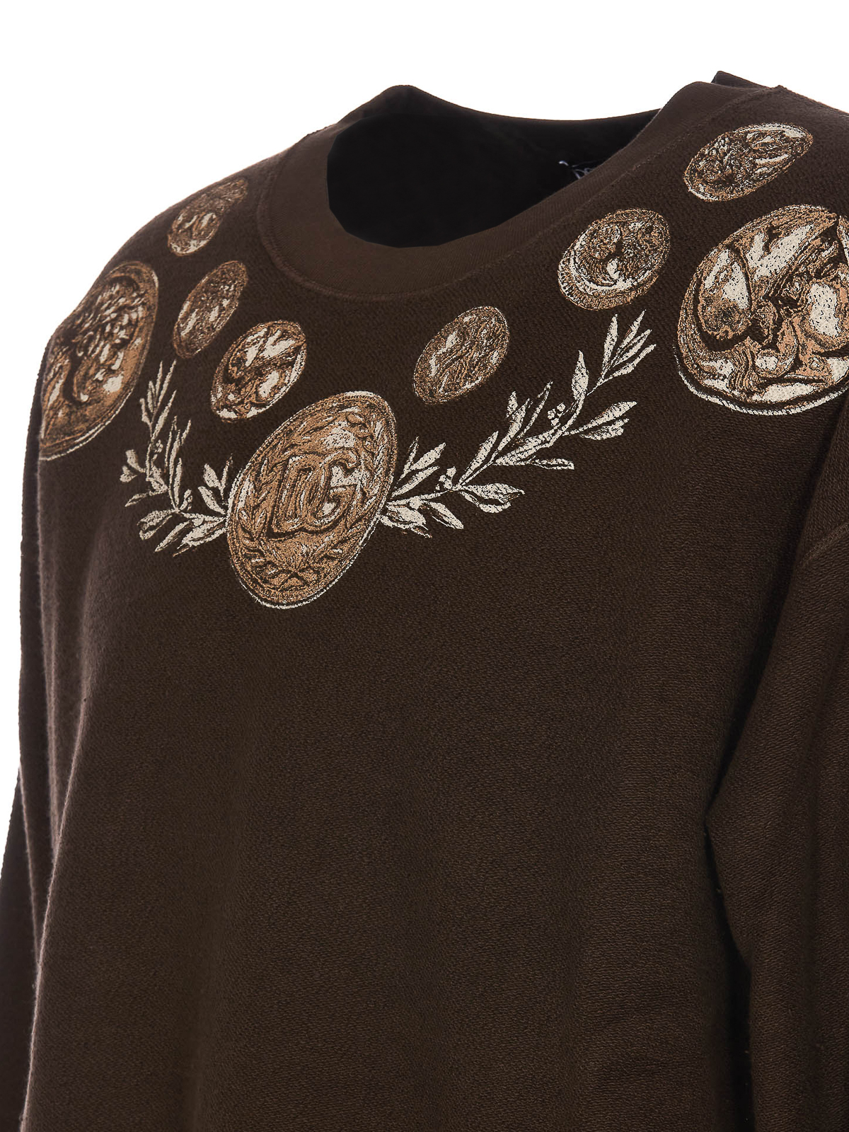 Shop Dolce & Gabbana Coins Print Logo Sweatshirt In Brown