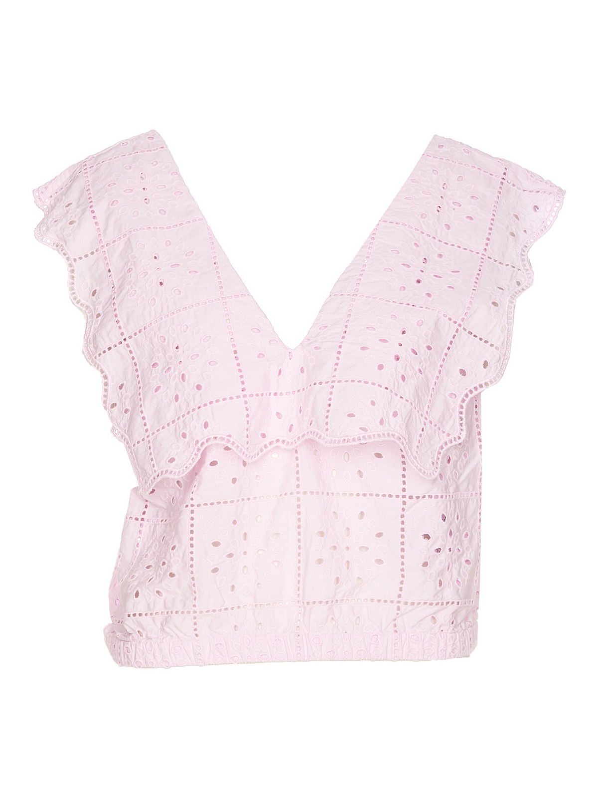 Ganni Broderie Anglaise Rhythm Collar Top In Nude & Neutrals