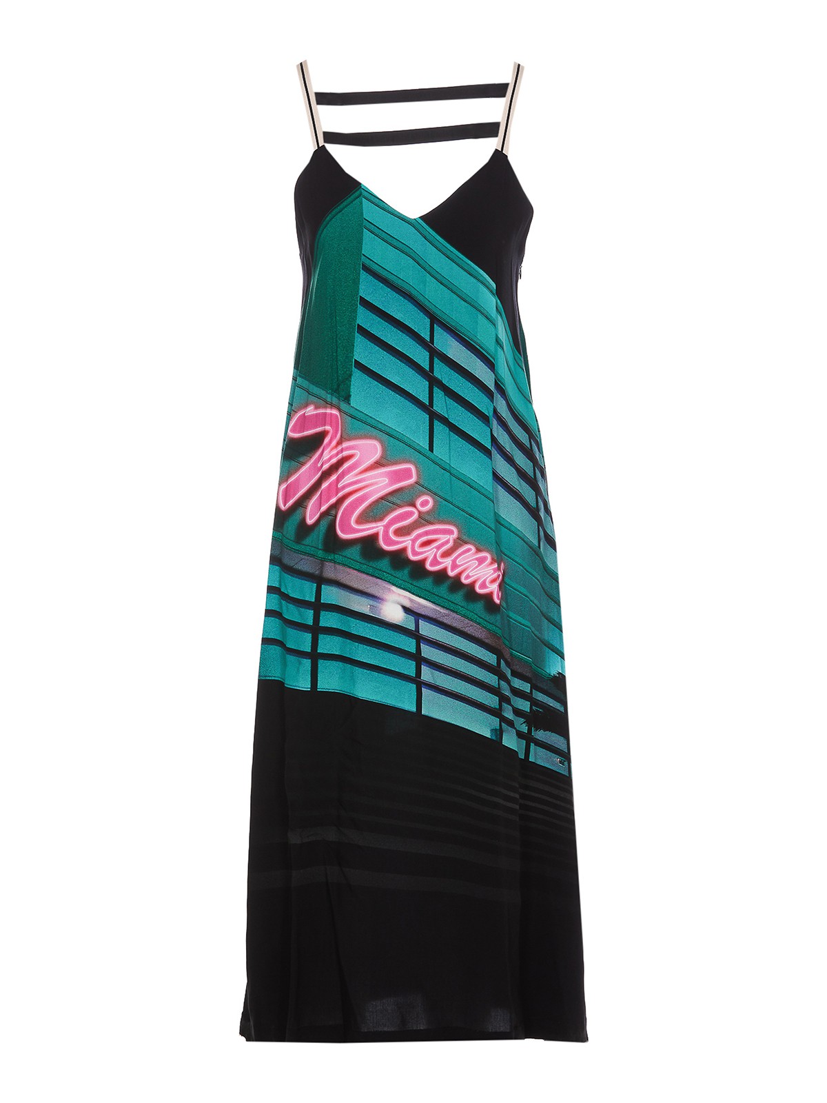 Palm Angels Miami Printed Viscose Midi Dress In Multicolour