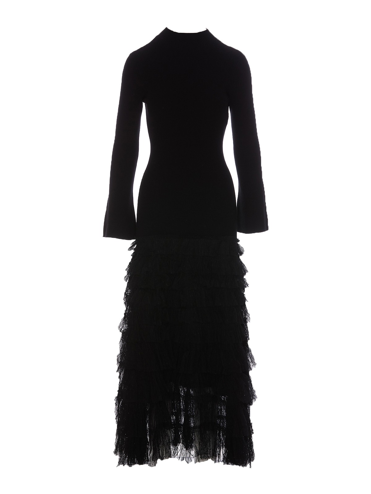 Twinset Long knit dress with tulle - Black|232TP3050S1742400006