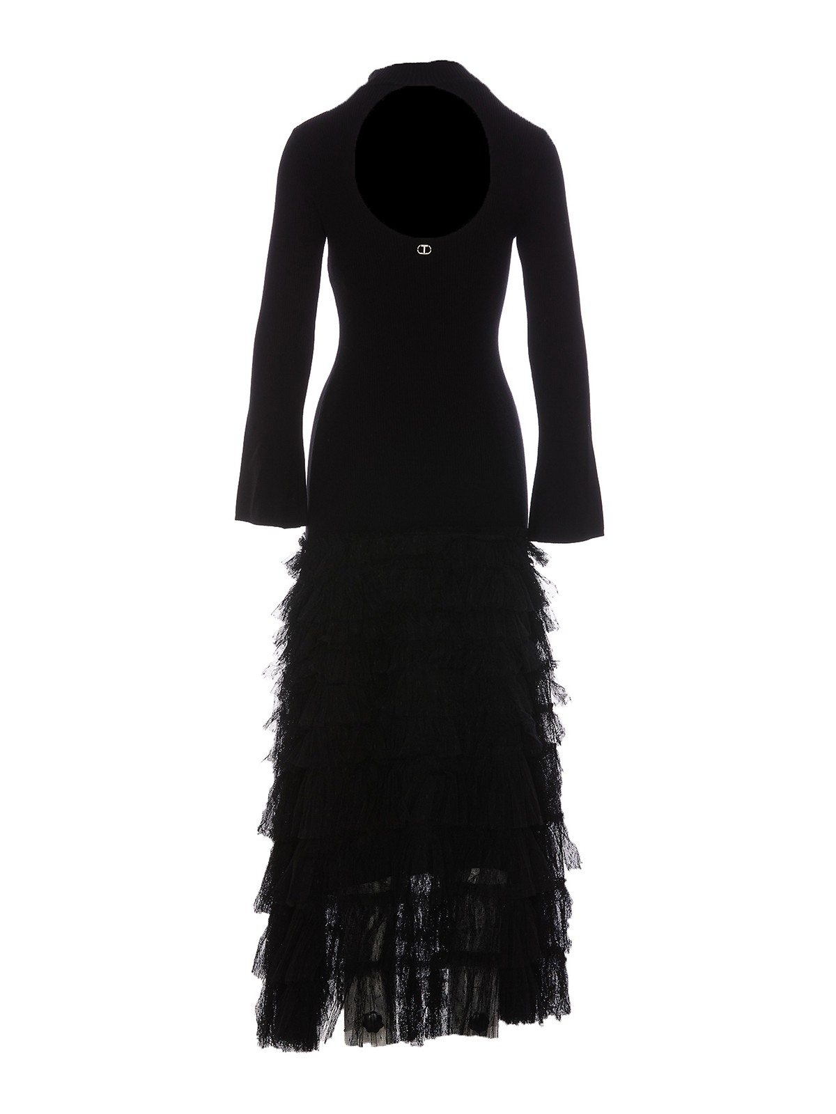 Twinset Long knit dress with tulle - Black|232TP3050S1742400006