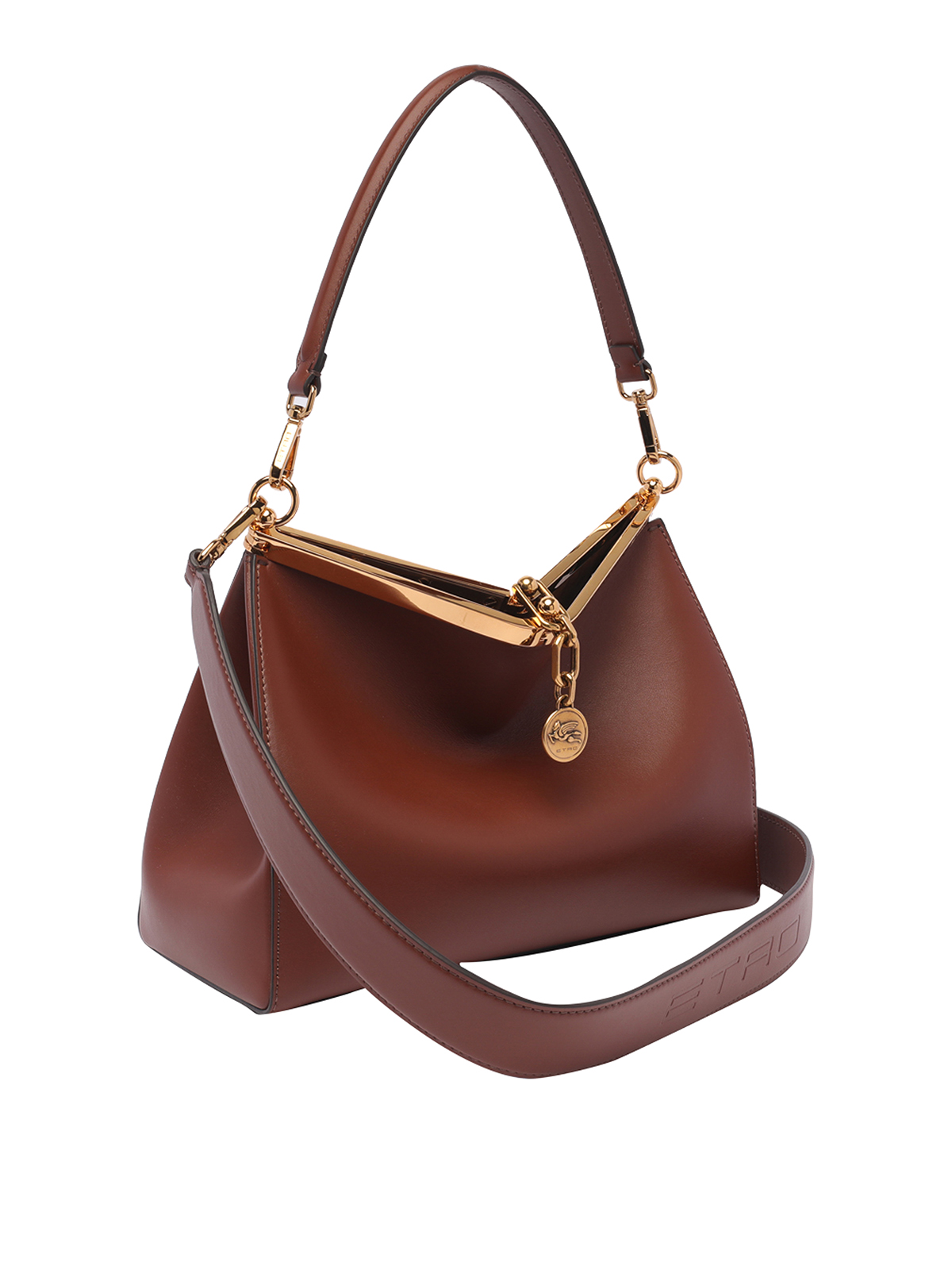 Medium Vela Leather Shoulder Bag In Brown