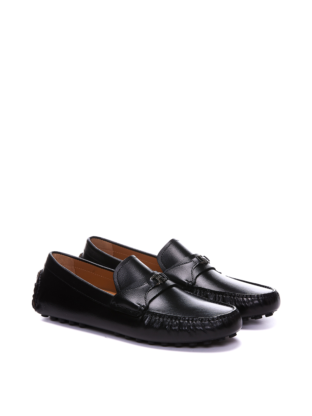 Shop Ferragamo Black Gancini Loafers
