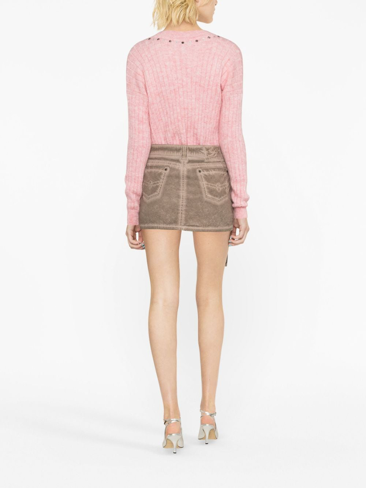 Shop Alessandra Rich Embellished Ribbed Jumper In Nude & Neutrals