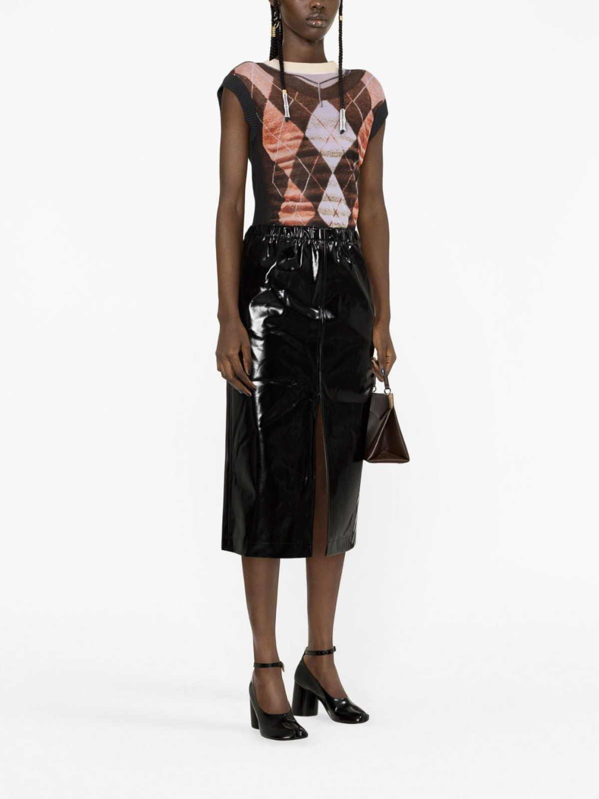 Shop Mm6 Maison Margiela Patent Midi Skirt In Negro