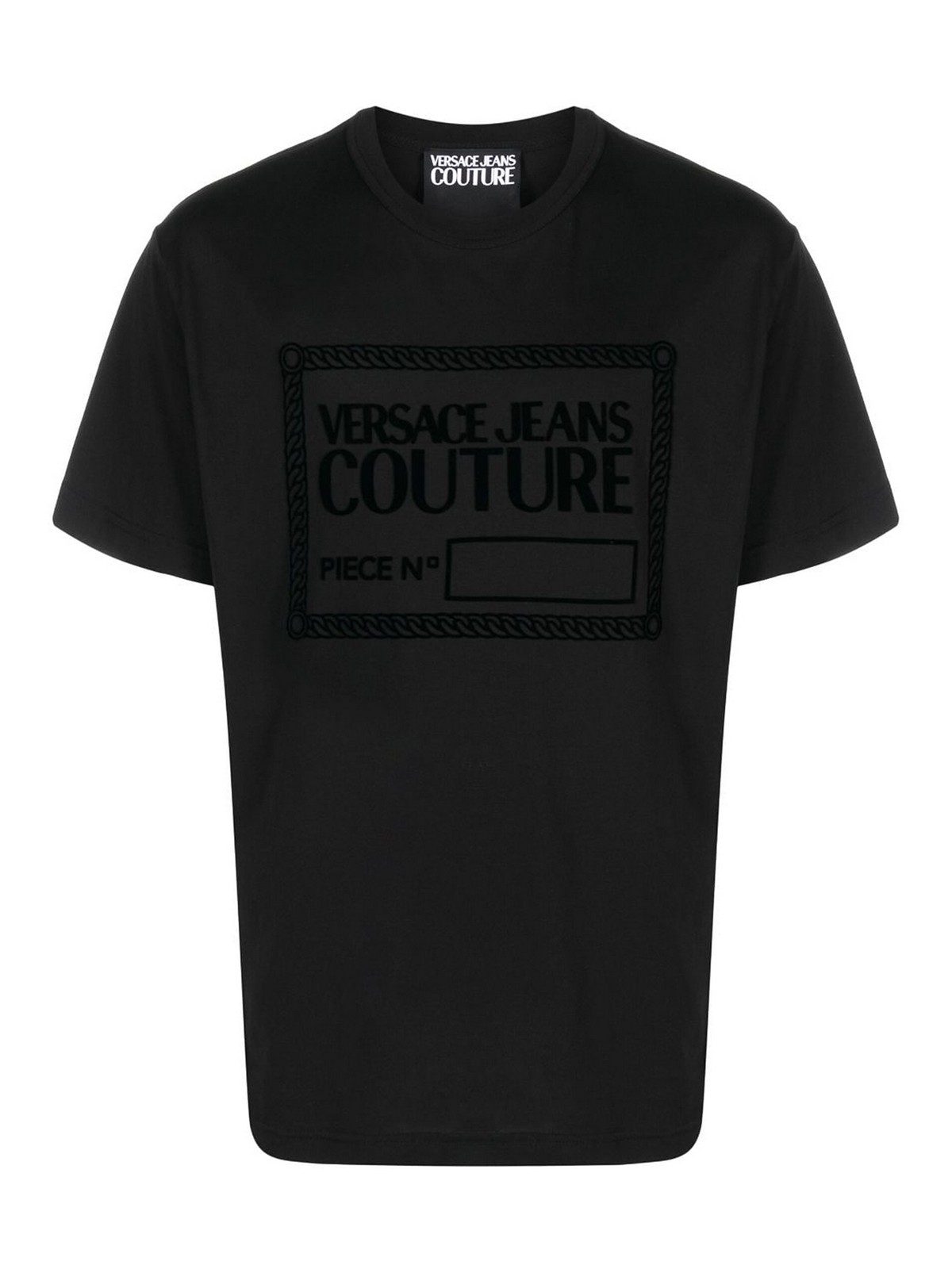 Shop Versace Jeans Couture Flocked Logo T-shirt In Black
