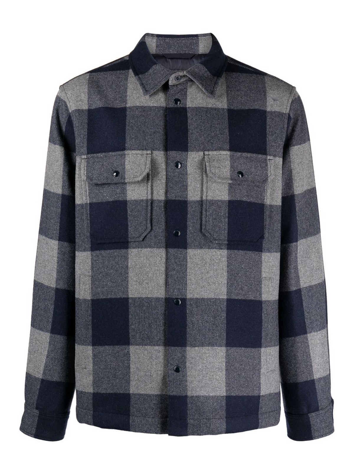 Woolrich Check-pattern Shirt Jacket In Grey In Blue