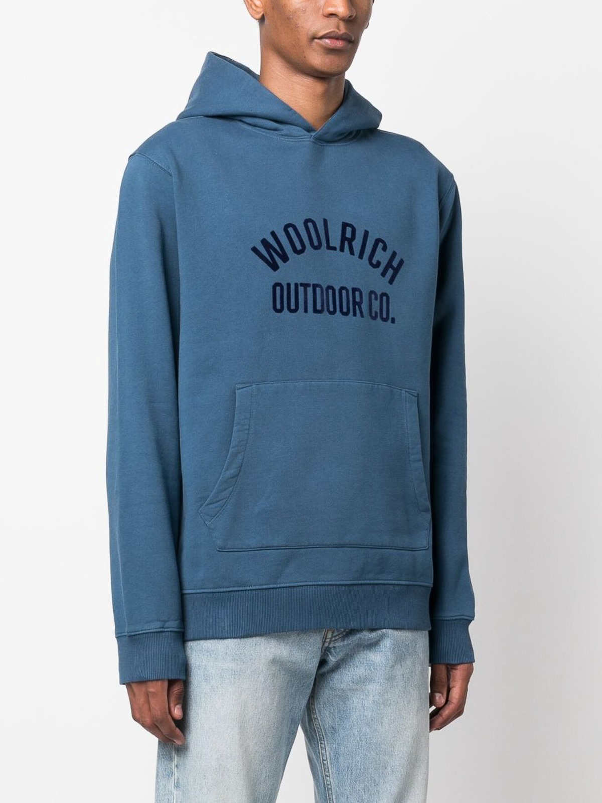 Shop Woolrich Logo-print Cotton Hoodie In Blue