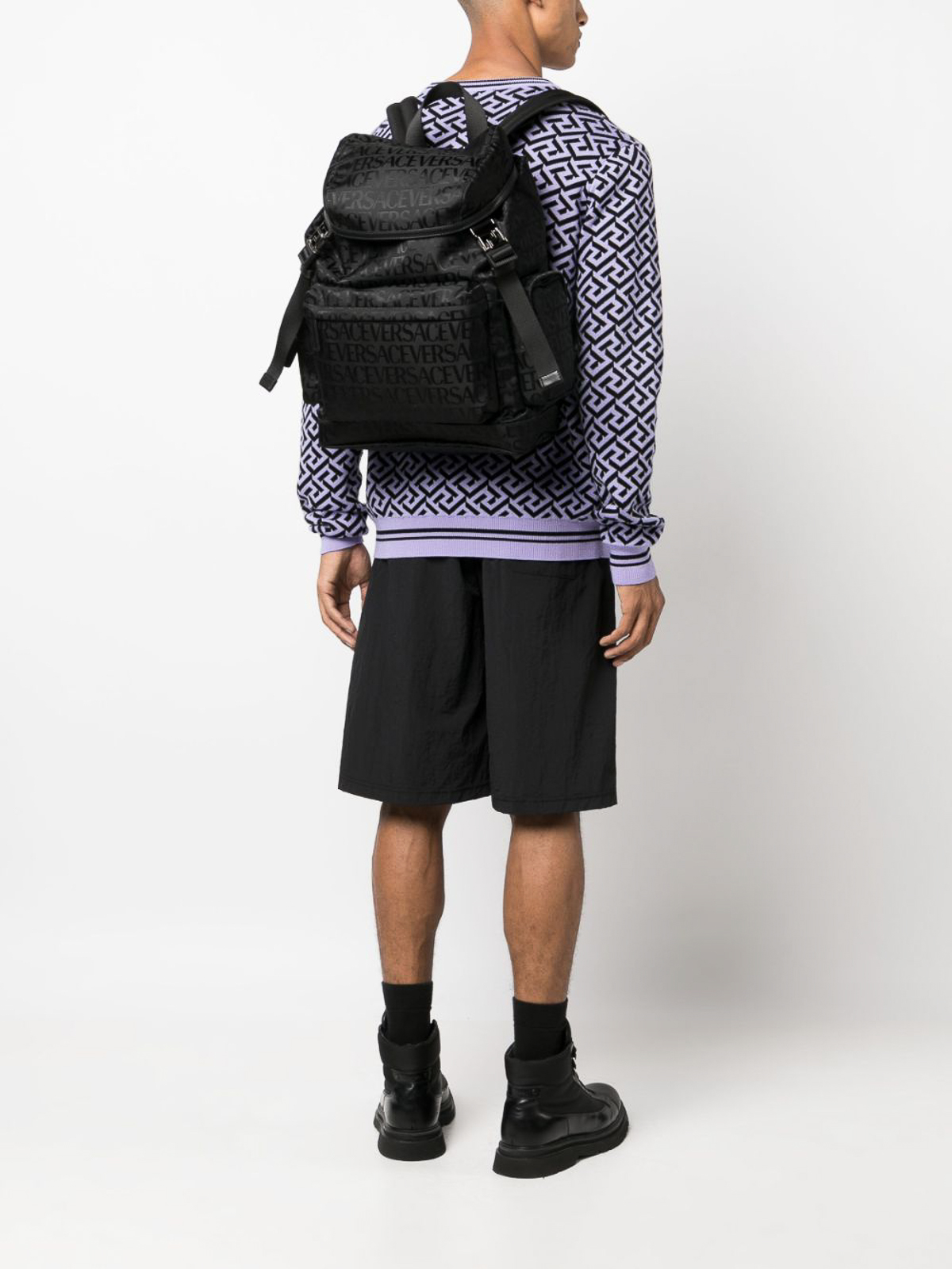 Shop Versace Allover Backpack In Black