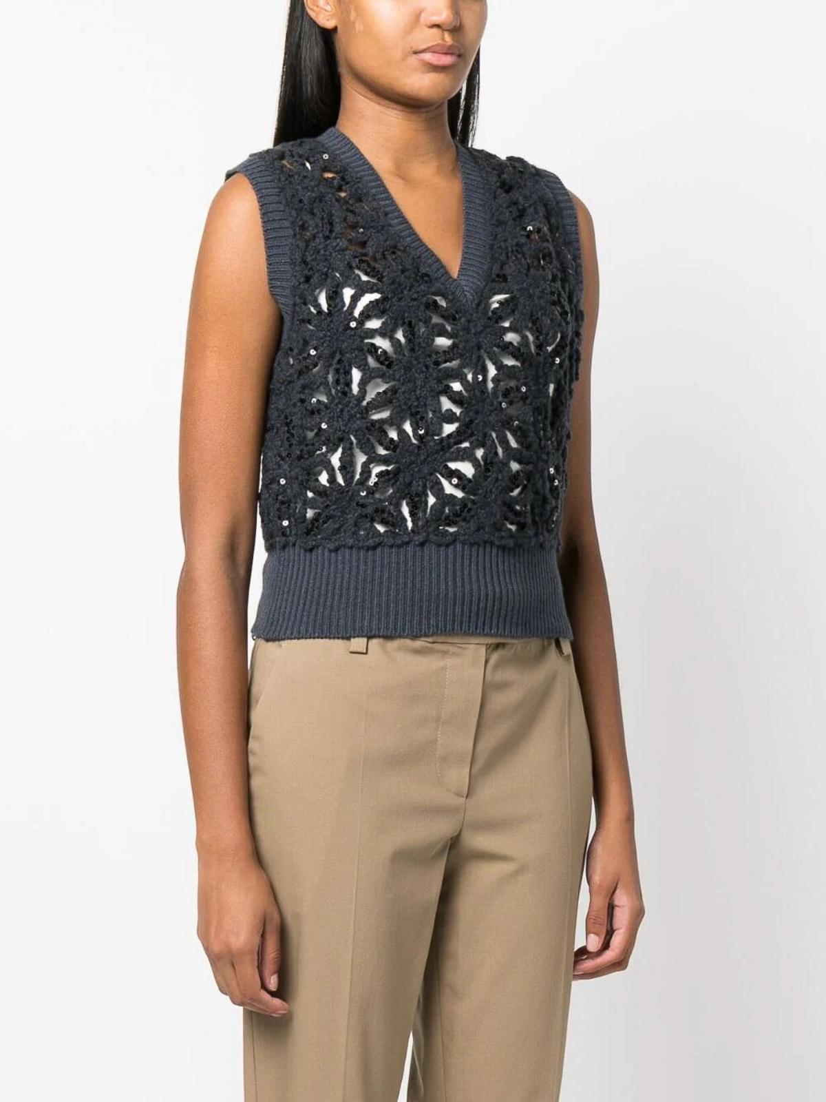 BRUNELLO CUCINELLI フラワーニットベスト Brunello Cucinelli Dazzling flowers embroidery top|MHOR03702C8901