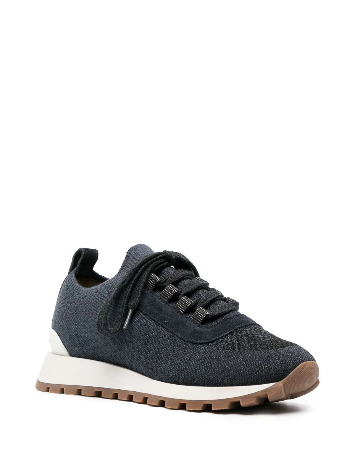 Cotton Knit Sneakers in Grey - Brunello Cucinelli