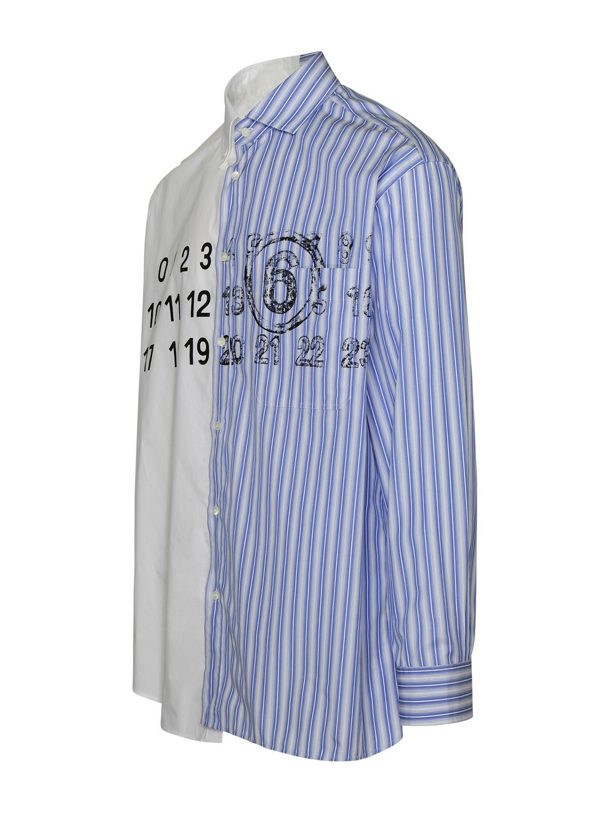 Shop Mm6 Maison Margiela Two-tone Cotton Shirt In Azul Claro